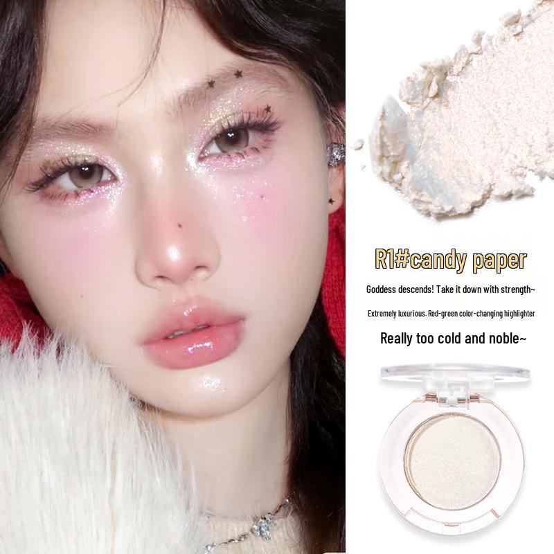 Xixi Silver Moon Highlighter Powder: Pearlescent Iridescent Korean-Style Eyeshadow & Contour Illuminating Powder