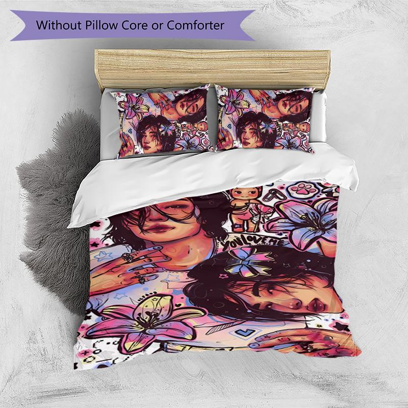 hyunjin Printed 3PCS Bedding Set Soft Breathable Duvet Cover Pillowcases Set Washable Bedroom Decor Home Gift