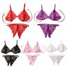 Set Sexy Transparent Sutiene și Chiloți Dantelă Florală Plasă Babydoll Set Lenjerie Intimă 2 Piese Sutiene Triunghiulare Transparente G-String Tangă cu Bretele pentru Femei