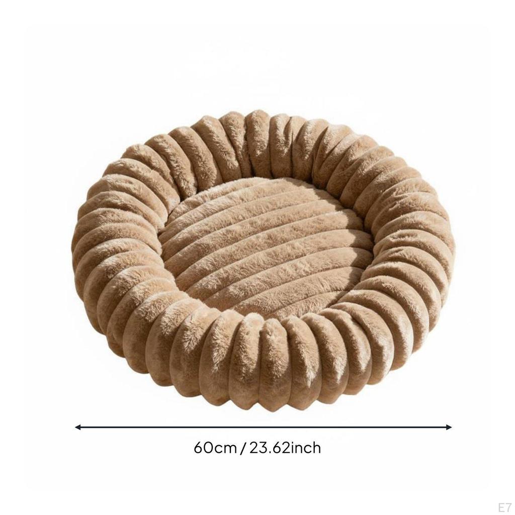 Round Soft Pet Bed Warm Donut Dog FourSeason Ribbed Lounger for Dogs, Cats Gray 40CM