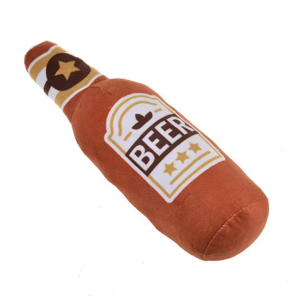 Plush Vodka Whiskey Bottle Squeaky Dog Toy - Chew Resistant & Teething Friendly