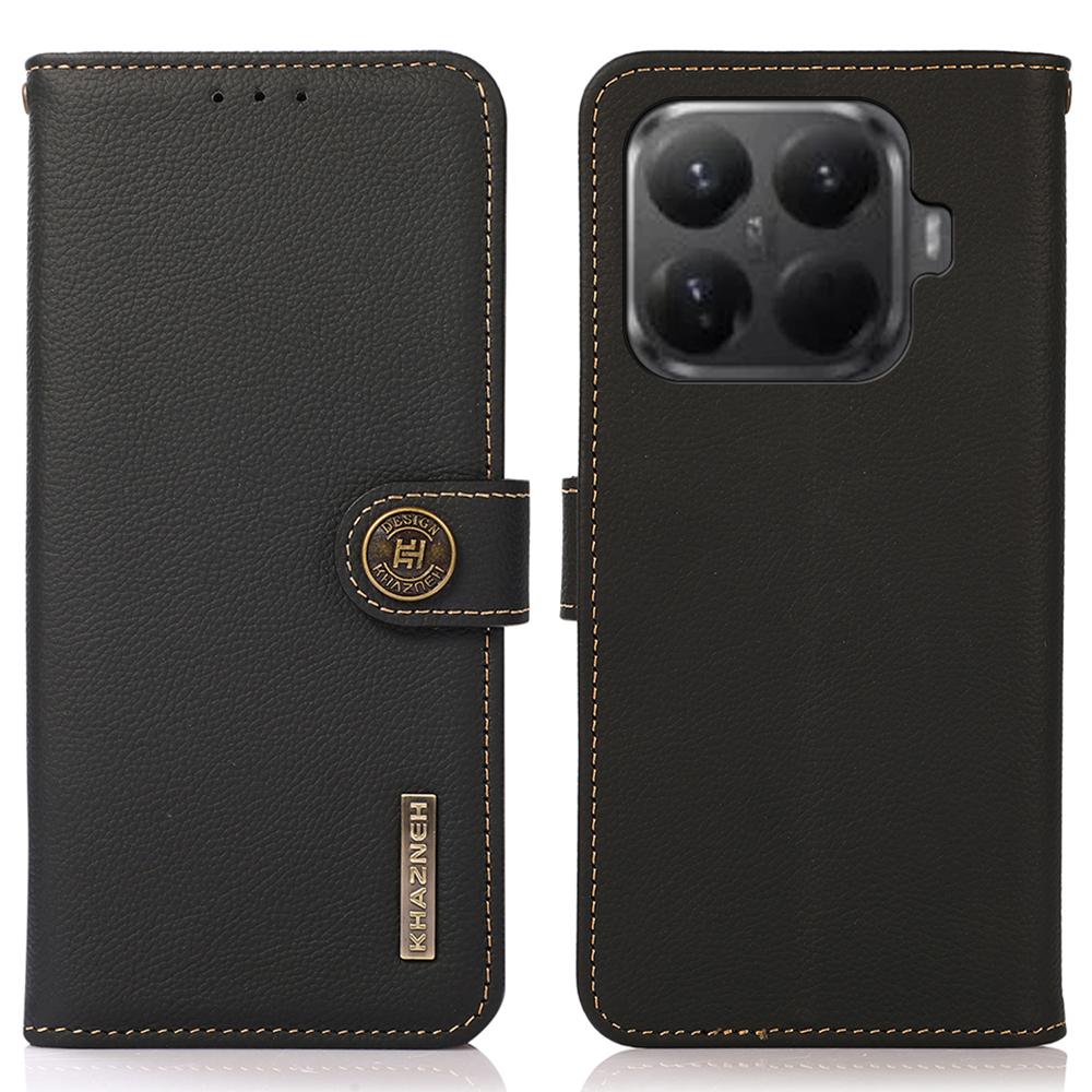 KHAZNEH for Xiaomi 15T Pro Case Genuine Cow Leather RFID Blocking Wallet Phone Cover