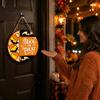 Wooden Hanging Decor Halloween Trick or Treat Door Sign, Retro Round Bat Silhouette Ornament Plaque for Home Front Wall & Party Decoration Atmosphere