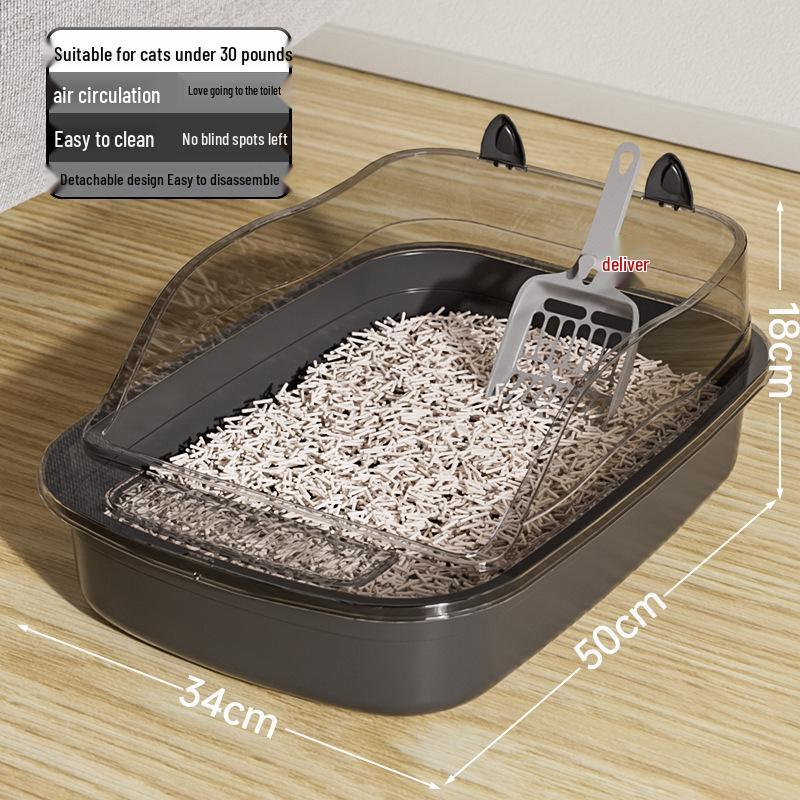 Extra velký polouzavřený kočičí záchod s vysokou ohradou a lopatkou