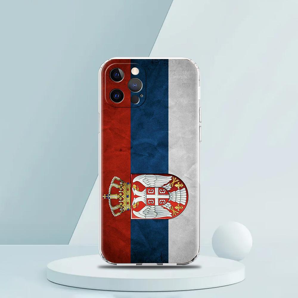 Soft TPU Transparent Phone Case Cover for iPhone 16 15 14 13 12 11 Pro Max XR 8 7 Plus XR Shockproof Shell Serbia Flag Pattern