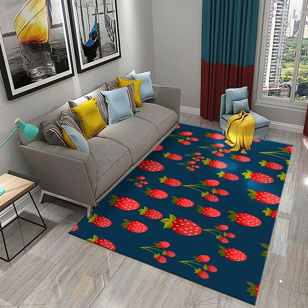Cartoon Strawberry Carpets Living Room Decor Bedroom Bedside Sofa Rugs Child Play Game Crawling Door Mats Bathroom Non-slip Rugs