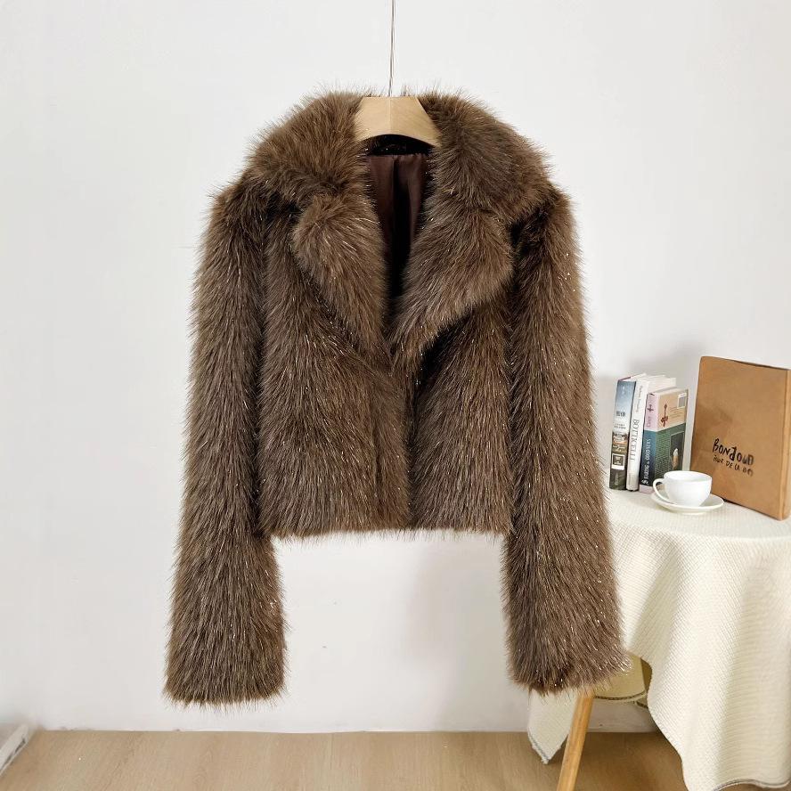 

Imitation Fur Autumn and Winter Woven Long Haired Gold Wire Coat Versatile Mink Fur Light Luxury New Style Furry XS