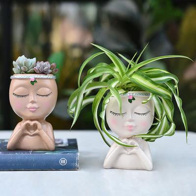 Face Flower Pot Love Style Girl Head Plant Pot Small Lady Face Planter for Succulent Indoor Outdoor Plants Desktop Centerpiece for Home Living