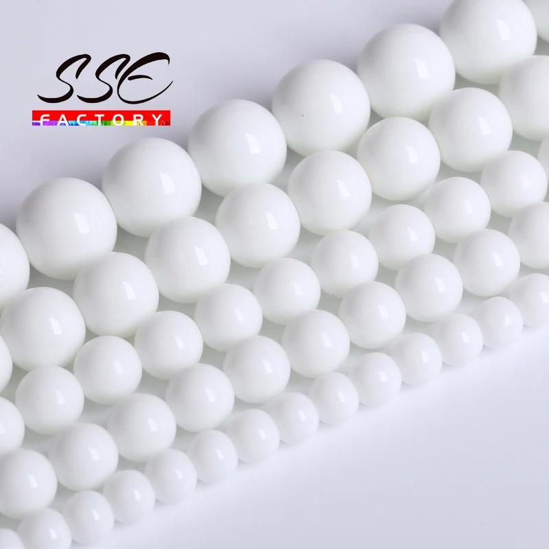 Přírodní bílé achátové kamenné korálky Onyx Kulaté volné distanční korálky Pro výrobu šperků DIY náramkové doplňky 4 6 8 10 12mm 15" palců