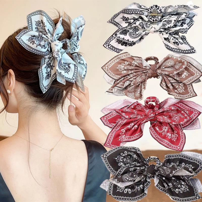 Double-Sided Cashew Flower Bow Hair & Heart Claw Clip Set - Summer Shark Clip Fashion Ponytail Accessories