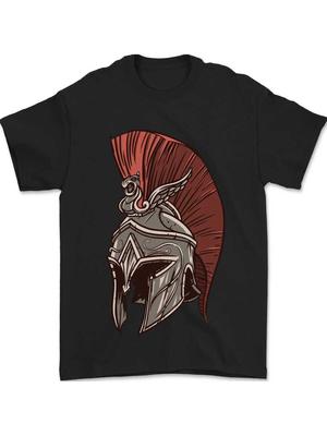 Vintage Spartan Helmet Men's Casual Round Neck Short Sleeve 100% Cotton TShirt Graphic Design Digital