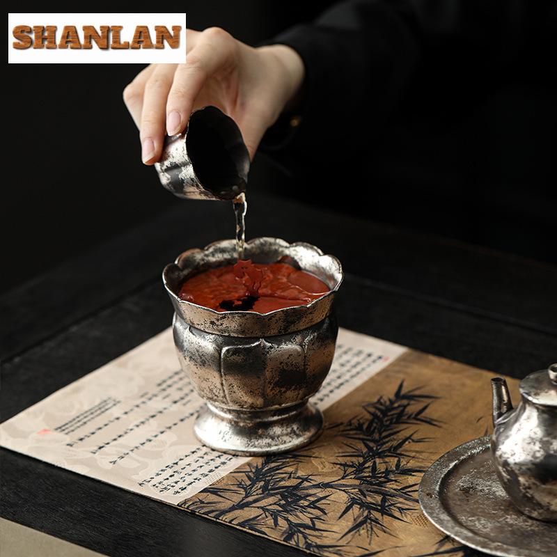 320ml Gilded Silver Lace Jianshui Vintage Tea Wash Writing-brush Washer Tea Dust Cylinder Barrel Chaxi Accessories Collection