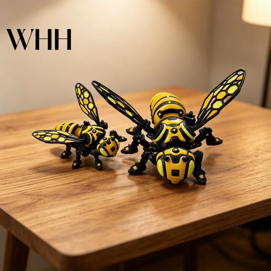Stress Relief Bee Figurine 3D Printed Cyberpunk Figurine, Movable Joints Mechanical Hornet Ornament, Articulated Wasp Ornament Fidget Toy, Insect Desk