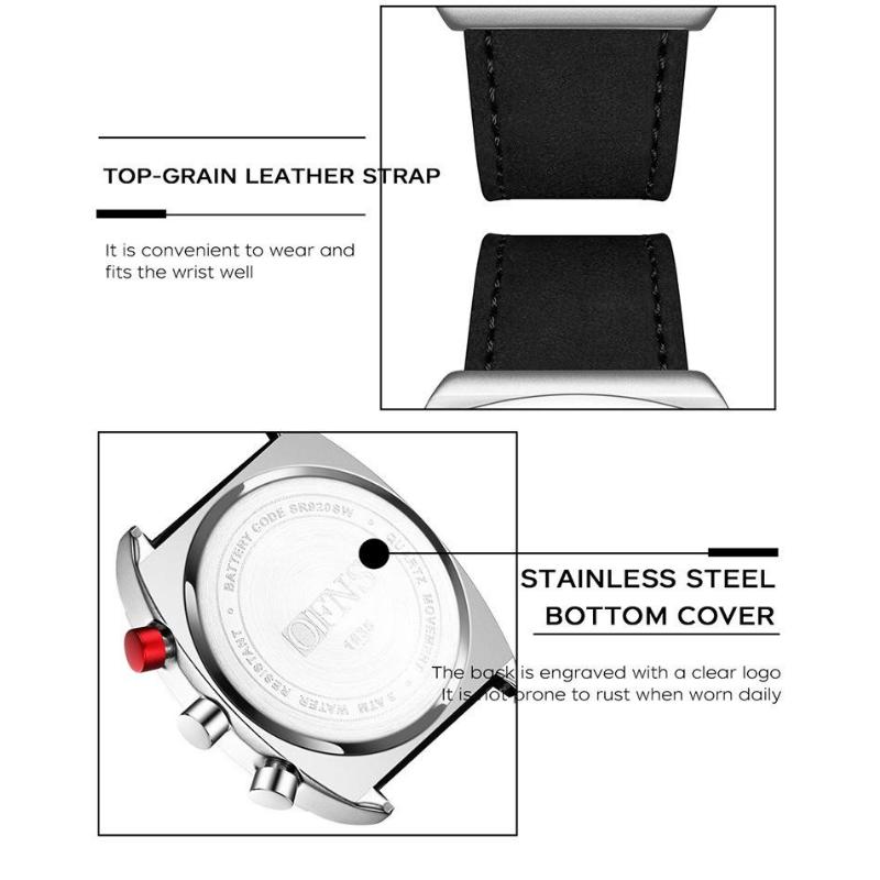 Square Dial Chronograph Quartz Watches for Men Fashion Leather Strap Casual Sport Wristwatch with Date Display Waterproof Luminous