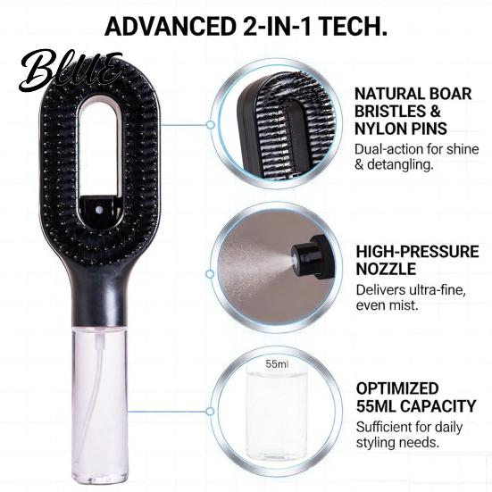 Escova de Cabelo Amiga do Couro Cabeludo 2 em 1 com Borrifador Embutido Desembaraçador para Cabelos Cacheados Ondulados Lisos Desembaraça Cabelo Molhado Seco Escova de Viagem Anti-Frizz