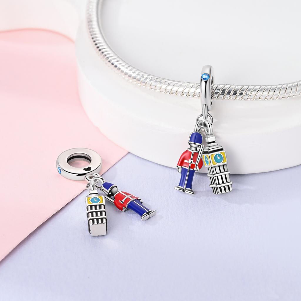 Authentic Original Charm Bead Components Copper Metal Fairy Tale Clock and Knight Pendant Bead Components Compatible With Charm Bead Components Plata