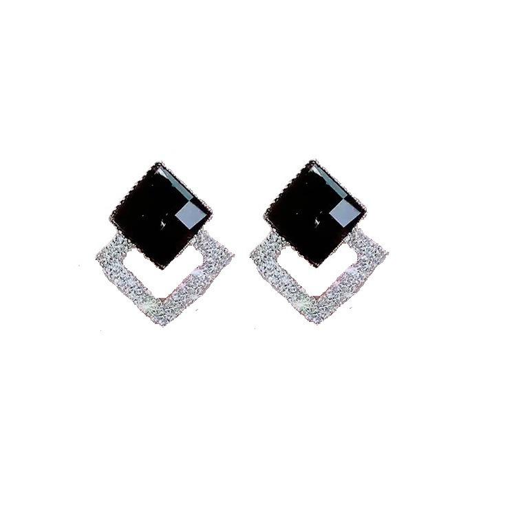 2022 Trendy 925 Silver Double Rhombus Crystal Stud Earrings
