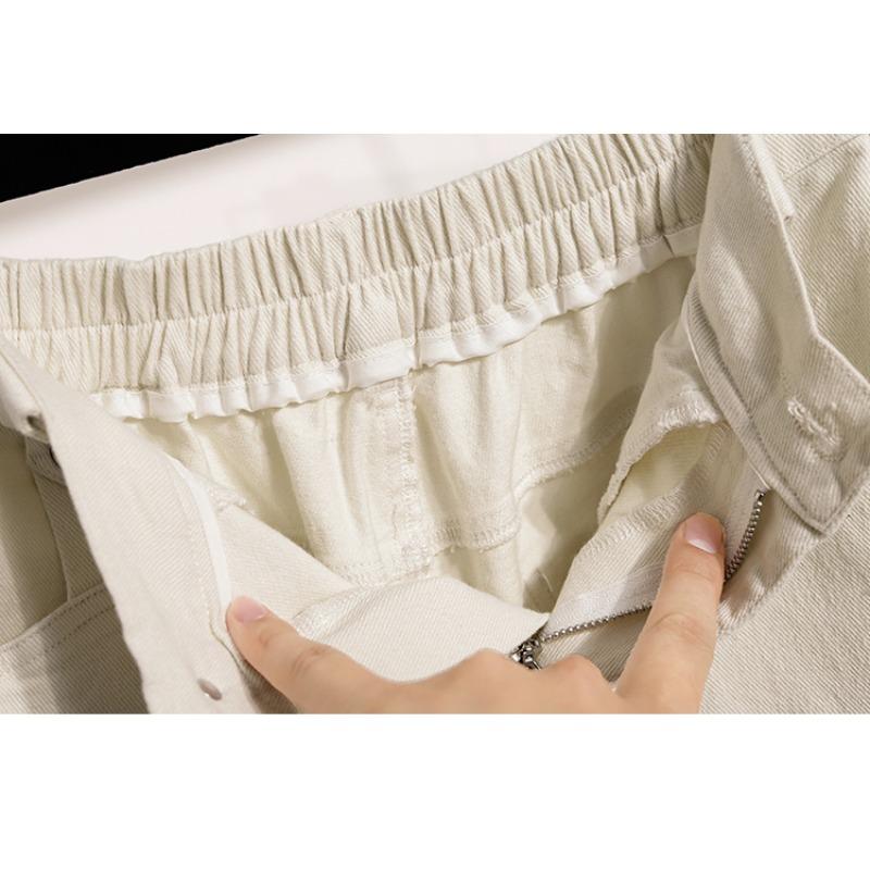 DIMANAF Übergröße Damen Shorts Hosen Sommer Locker Kurze Jeans Basic Hohe Taille Lochhosen Elastischer Bund Maxi