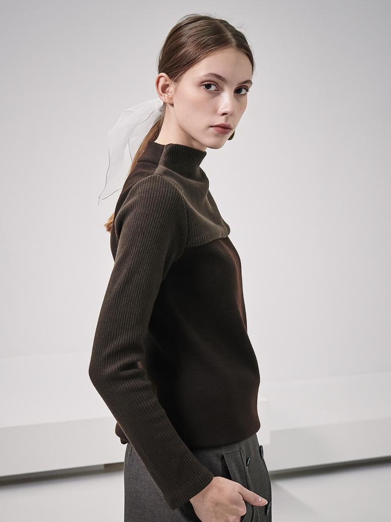 ACUD Rib Patched High-Neck Knit_Brown