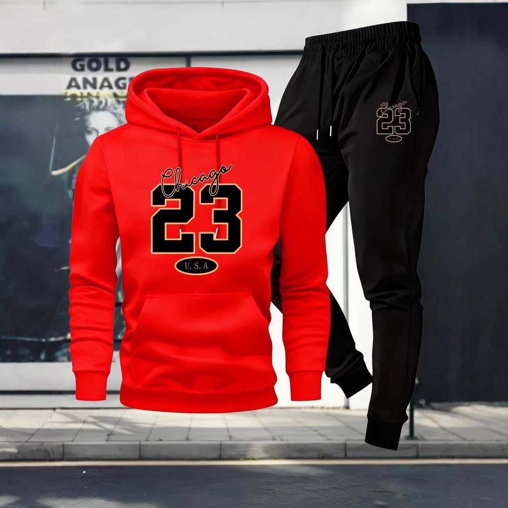 2026 Men's Fleece Hoodie: European & American Street Style, Loose-Fit Trendy Sweatshirt, Hooded Men's Apparel Set