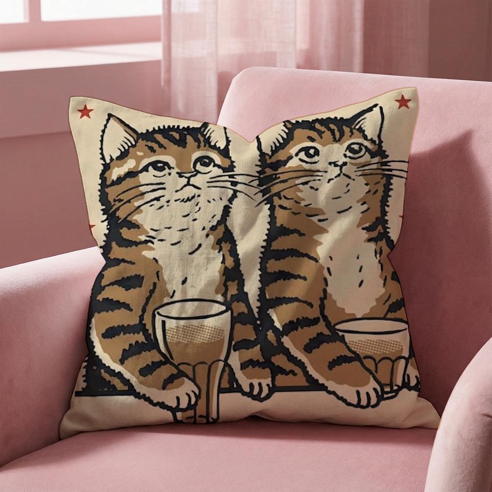 Cheers Drunk Cats Cushion Cover Multi-Scene Pillow Cover for Home & Car - Reversible, Soft & Durable for Daily Use