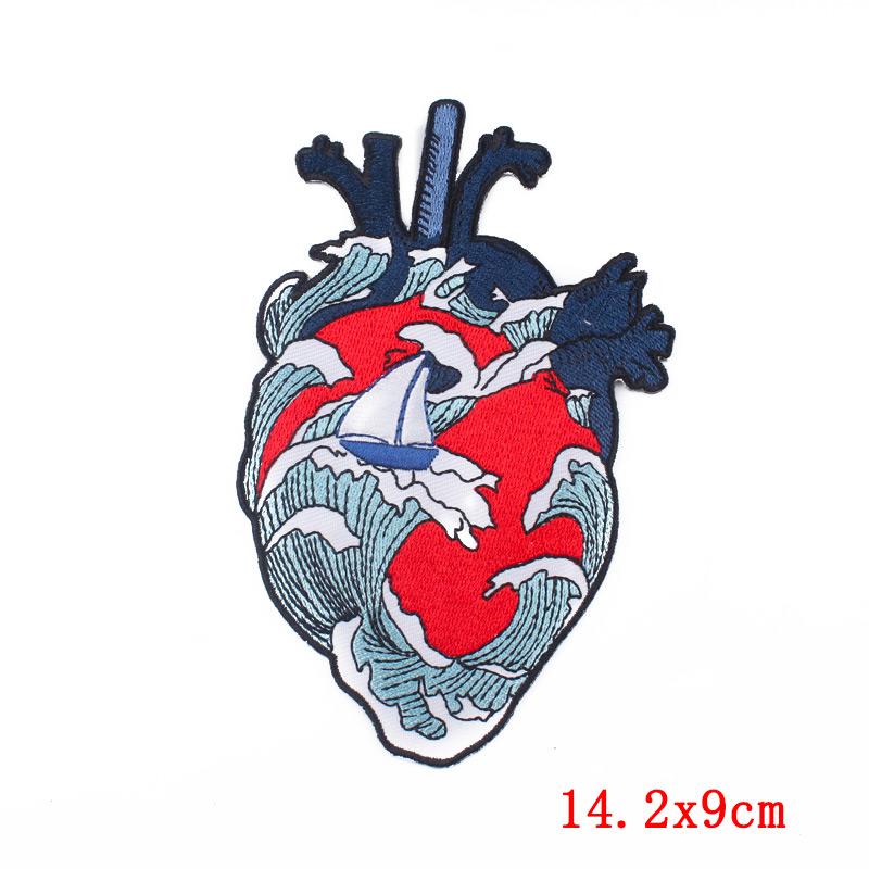 Punk Heart Embroidery Patch Iron On Patches For Clothing Thermoadhesive Patches On Clothes Waves Applique/Patches On Clothes