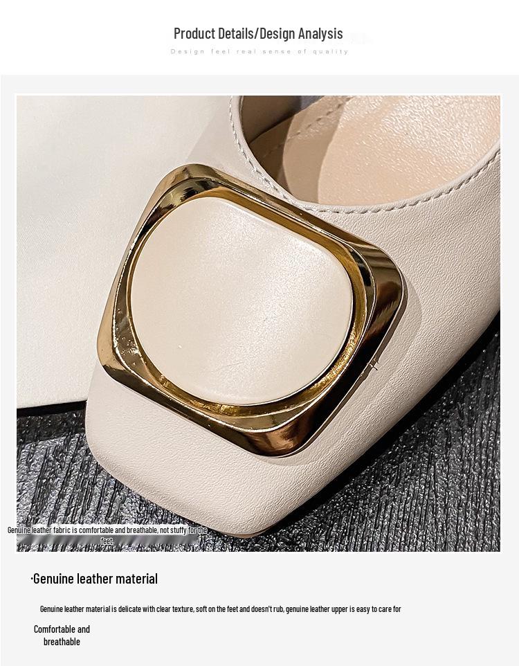 Womens Spring Fairy Style 2025 Chunky Heel Leather Shoes Soft Lowcut Medium Heel Plus Sizes 4143