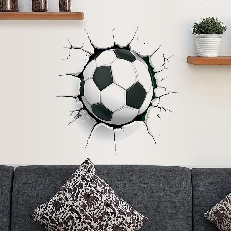 3D Breaking Through Wall Crack Soccer Football PVC Wall Sticker Self-Adhesive Removable for Kids Room Living Room Bedroom Sports Home Decor Art