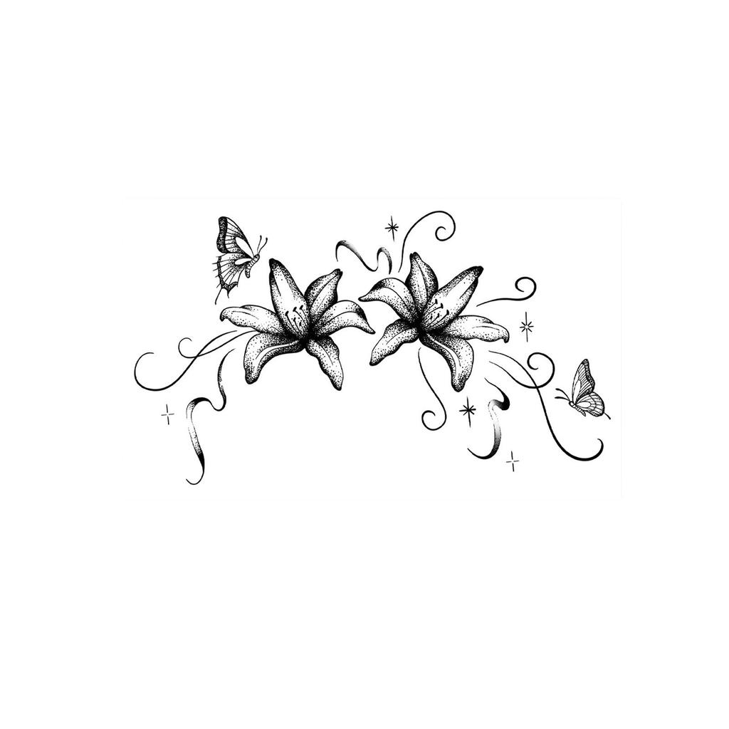 Black And Gray Lily Butterfly Tattoo Sticker, Waterproof And Long-Lasting, Gentle Chest And Back, Simulated Tattoo Sticker.