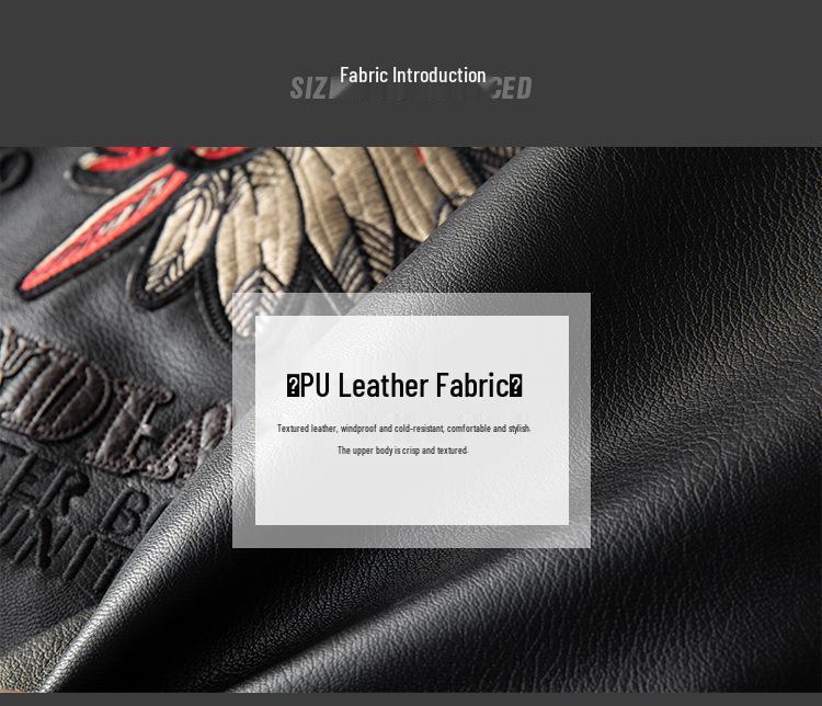 2021 Men's Lapel Embroidered PU Leather Motorcycle Jacket for Spring/Autumn - Casual Trendy Design