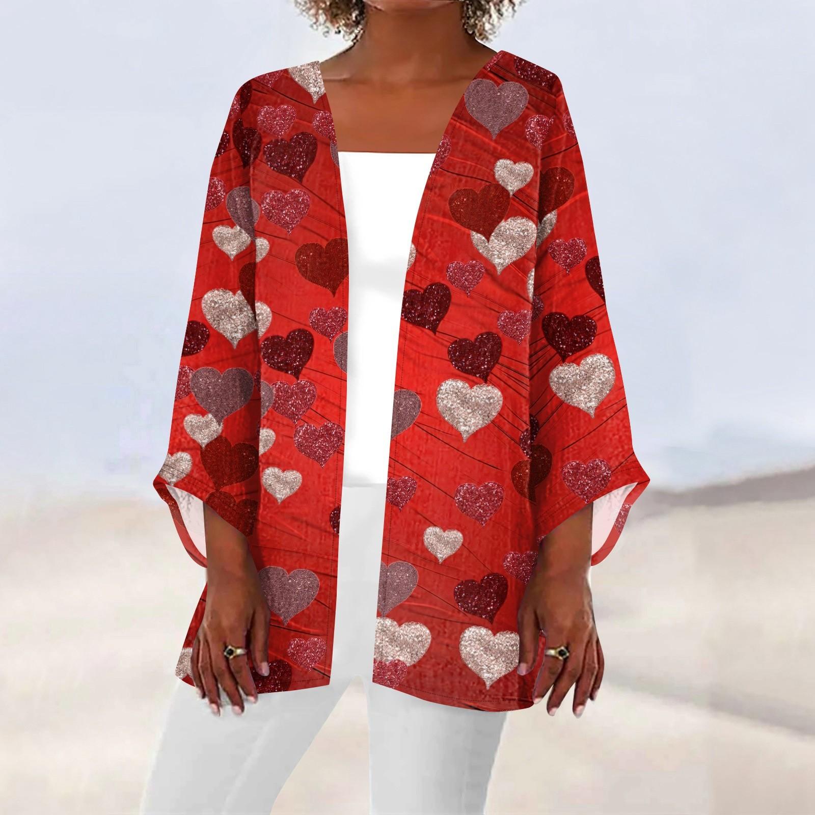 

Женская повседневная модная легкая куртка средней длины с принтом, кардиган XL красный