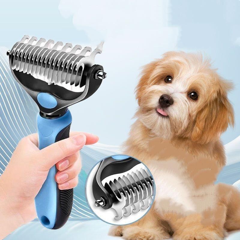 Double Sided Stainless Steel Pet Deshedding Brush Dog Grooming Comb for Shedding And Dematting - Efficient Pet Care Tool
