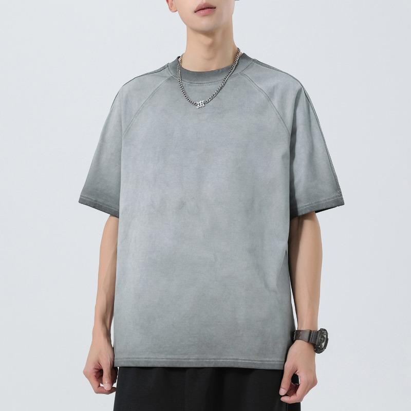 Men Crew Neck Raglan Short Sleeve T Shirt Washed Vintage Loose Fit Casual Daily Tops
