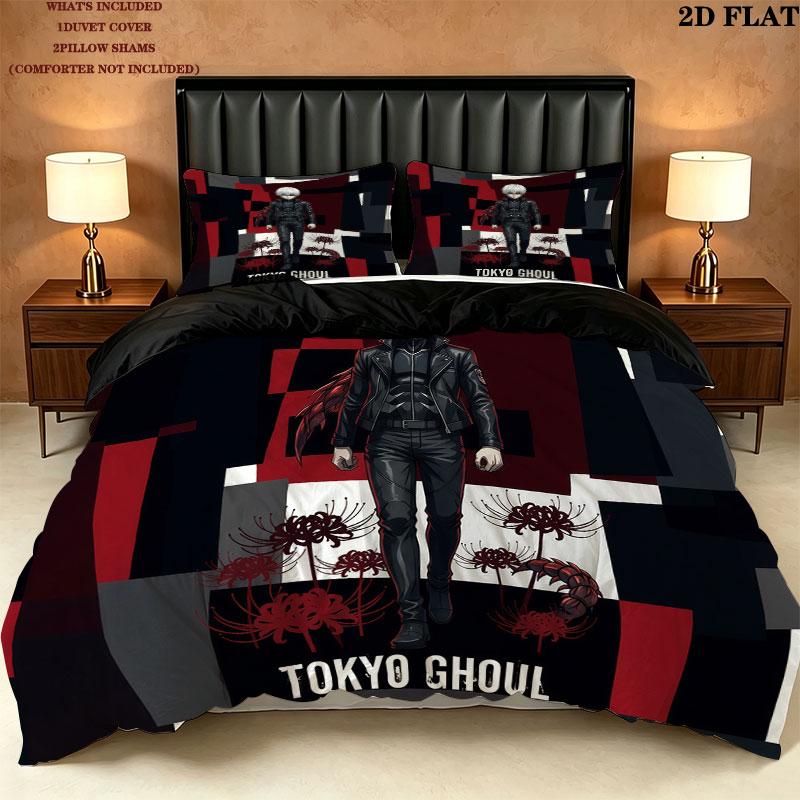 Tokyo Ghoul Vzor Povlečení Sada Prošívaných Dek Quilt Cover Povlak na Polštář Domácí Narozeninový Dárek(1 * povlak na peřinu + 2 * povlak na polštář, bez jádra)