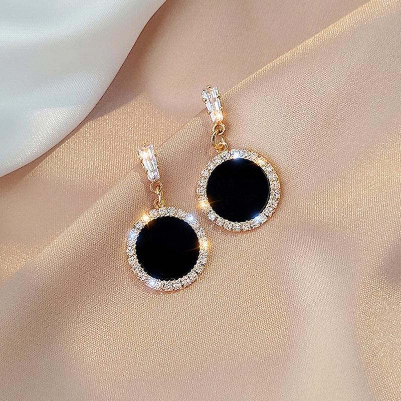 Elegant Gold-Plated Black Zircon Stud Earrings - Niche Design for a Luxurious Fashion Statement