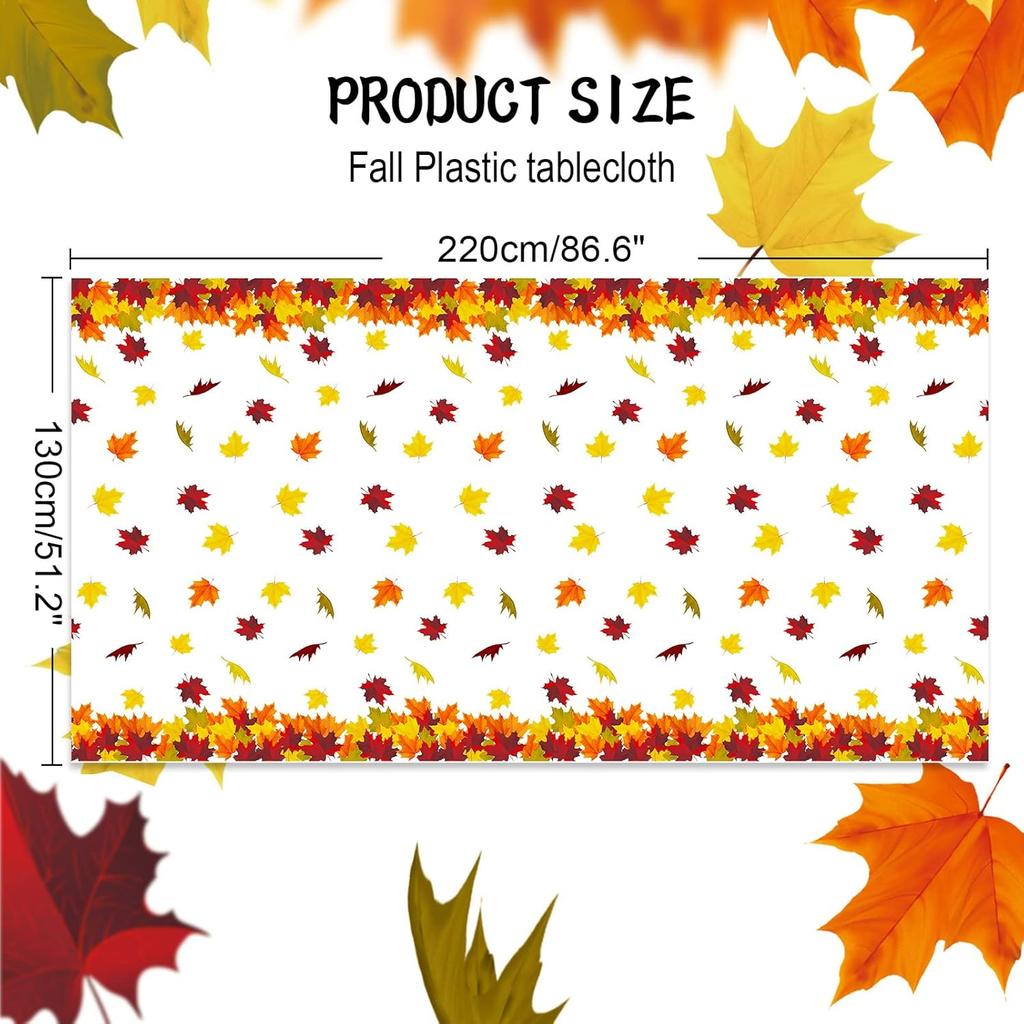 HOWAF 3 Pieces Thanksgiving Fall Leaf Tablecovers, Happy Thanksgiving Day Maple Leave Tablecloths, Autumn Themed Plastic Table Cloth for Thanksgiving