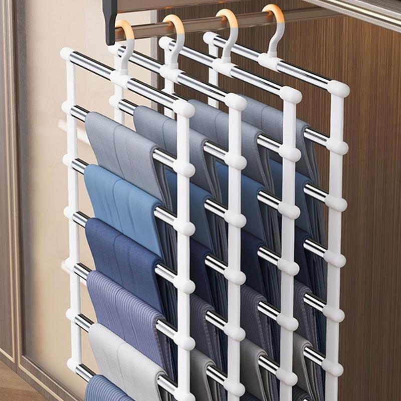 Practical Folding Pant Rack Hangers Portable Home Organization Metal Foldable Clothes Hanger with Multi Clip Layers