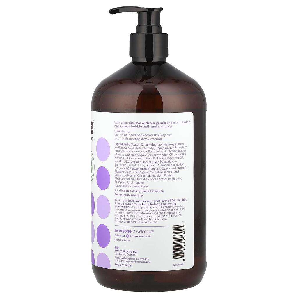 3-in-1 Soap, Body Wash, Bubble Bath, Shampoo, Vanilla + Lavender, 946Ml(32Fl Oz)