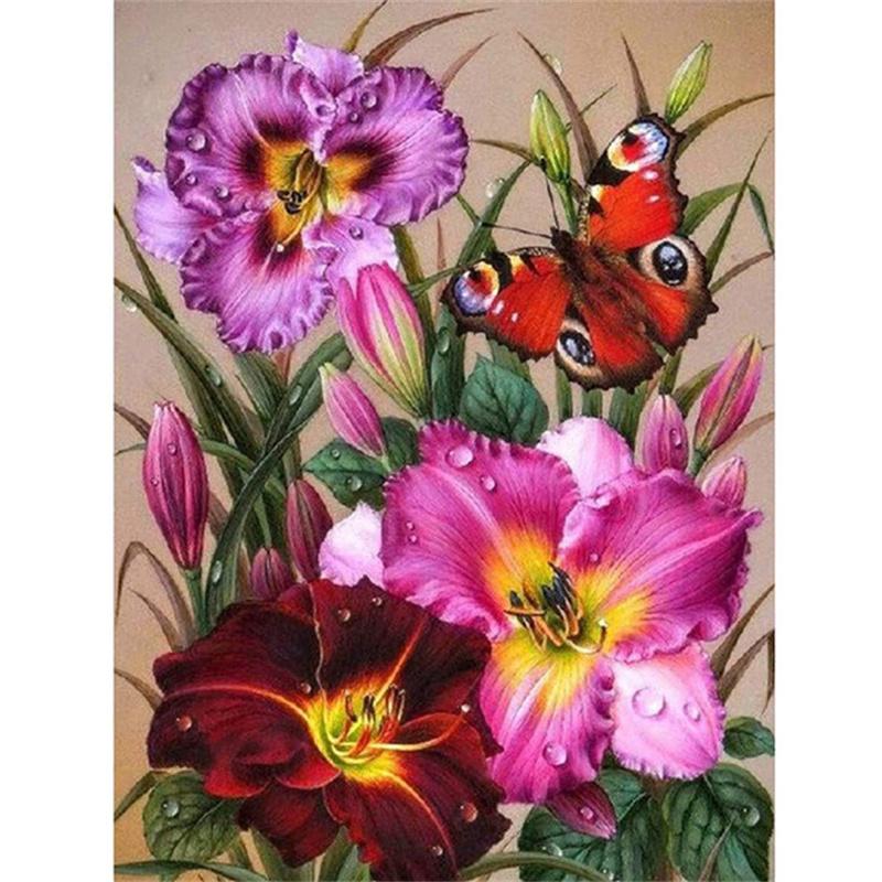 DIY Diamond Painting The Red Flowers Cross Stitch Kit Mosaic Art Diamond Painting Full Circle Diamond Home Decoration