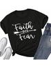 Glaube über Angst T-Shirt Christliches Shirt Buchstabengrafik T-Shirt Gott Merchandise Religiös Kirche Bibel Für Wo'unisex Mädchen