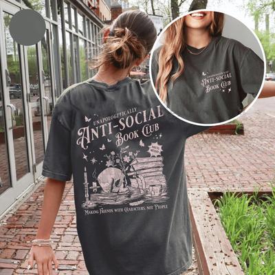 Vintage Antisozialer Buchclub 2-seitiges Komfort-T-Shirt für introvertierte RoUnisexce Leser Distressed Tee Trendige Lässige Streetwear