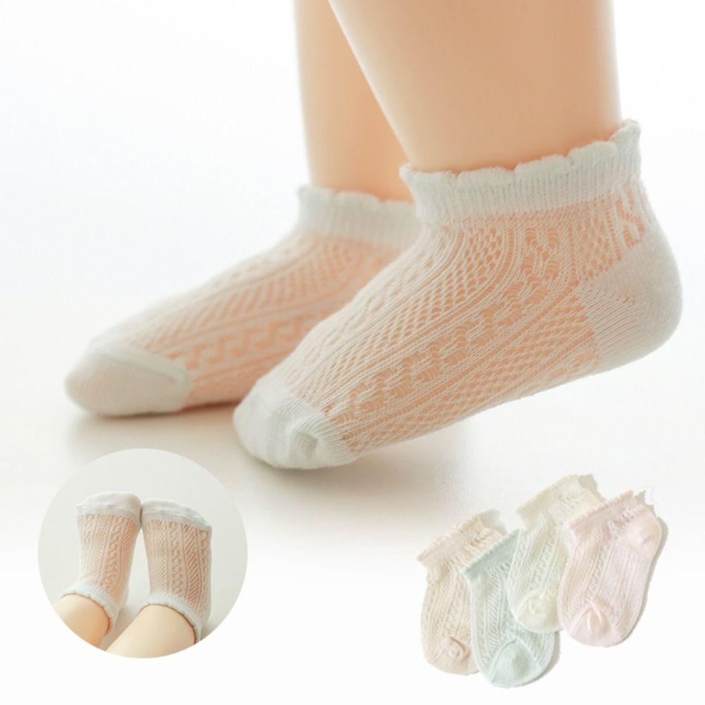 4Pairs Hollow Baby Ruffle Socks Non-slip Toddle Short Socks New Kids Mesh Tube Socks  Baby Girl