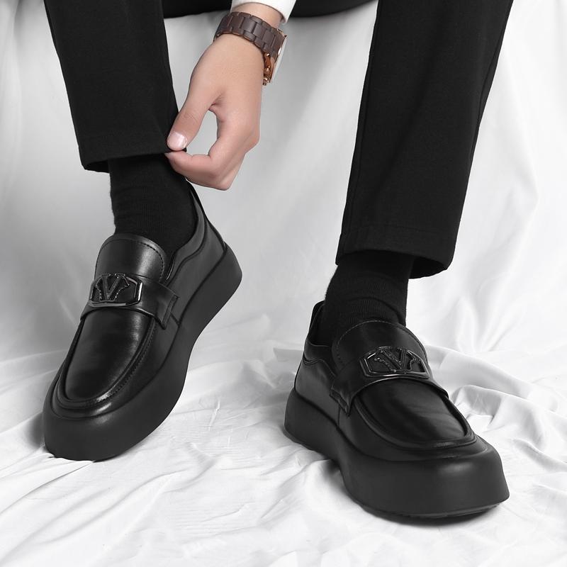 Fashion Genuine Leather Business Oxford Shoes Mens Breathable Rubber Formal Dress Shoes Male Office Soft Sole White Thick Soled Loafers