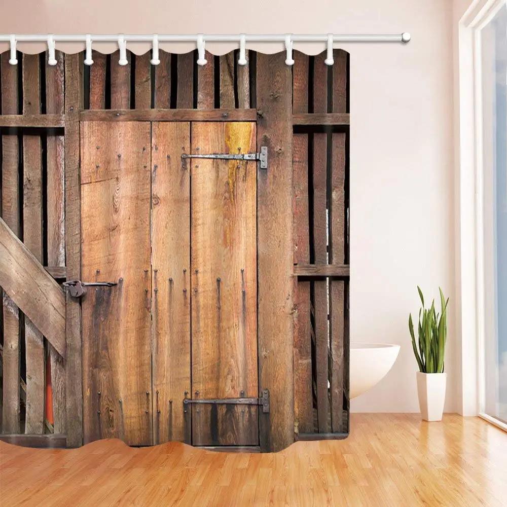 

Old Vintage Wood Door Waterproof Shower Curtains Retro Bathroom Decor Hanging Curtain Bathtub Screen Home Decoration With Hooks W60H190(CM)-1 Pcs