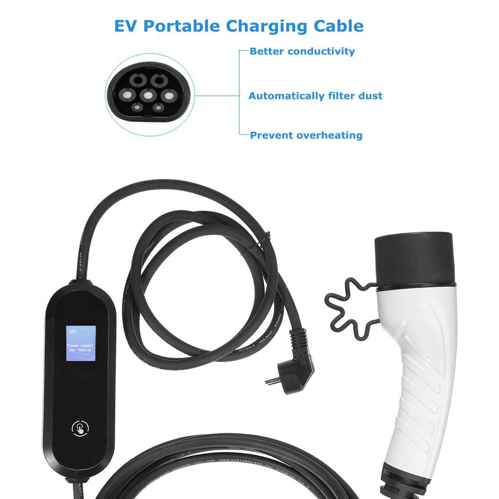 110V/220V Car Portable EV Charger LCD Fourth Gear Charging Cable 16A FCC UL EU Plug for Electric Vehicle