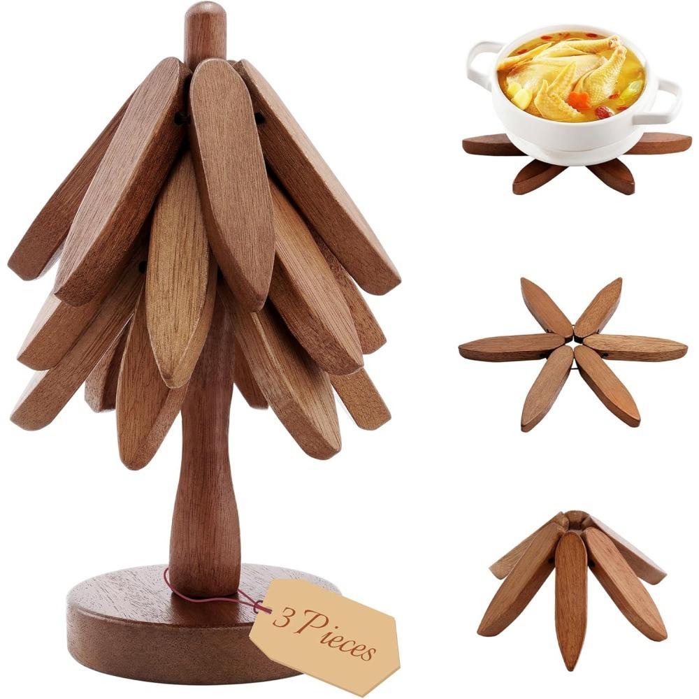 3-pack Träddesign Placematsställ Trästativ Dekorativa Skållningssäkra Värmebeständiga Bordsunderlägg Underlägg Bordsytsskydd