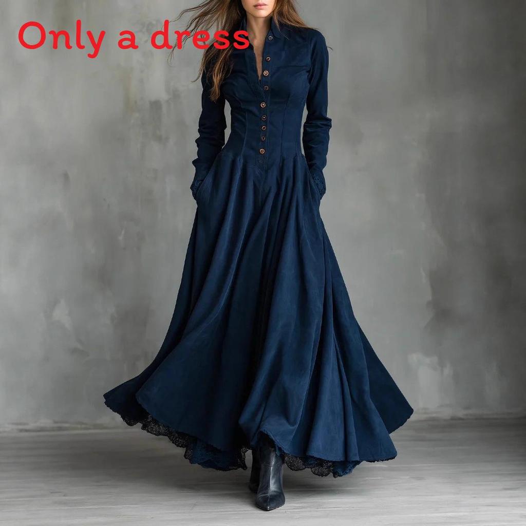 Maxi Abito Vintage Francese con Bordi in Pizzo e Dettagli a Bottone per Eleganti Occasioni da Festa
