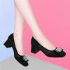 New square head light mouth breathable mesh leather single shoes solid color square heel large size low heel spring and summer women's shoes