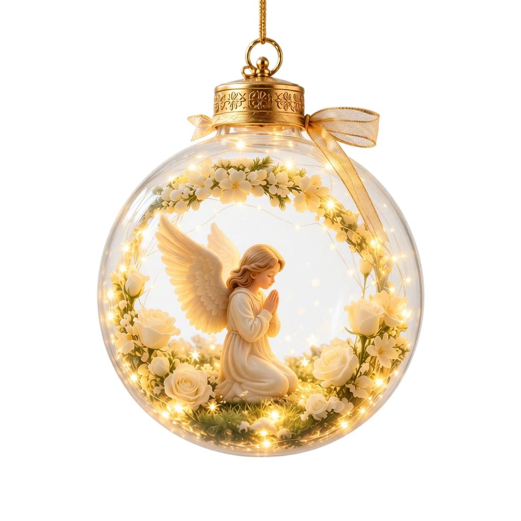 Battery Operated 3D Glowing Christmas Ball Ornament, Hanging Holiday Tree Decoration for Christmas Party and Gift Giving