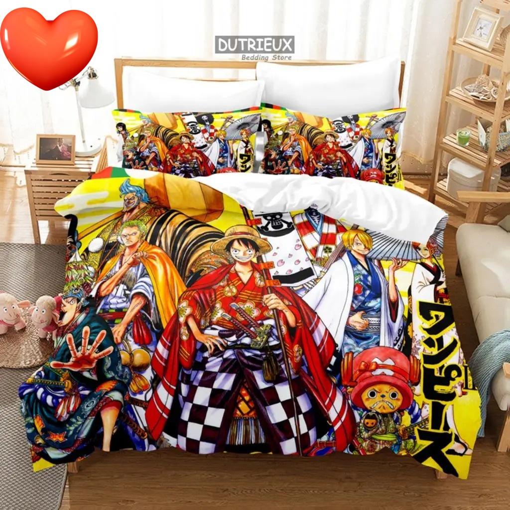 ONE PI-ECE Anime Bedding Set Juvenile Monkey D.Luffy Odyssey Pattern Duvet Cover Set Bedding Set King Size Bed Comforters